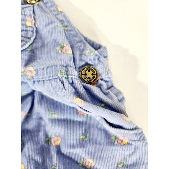 Vintage OshKosh B'Gosh Girl Overalls Size 3-6 Months Blue/ Pink & Yellow Floral - Picture 4 of 8